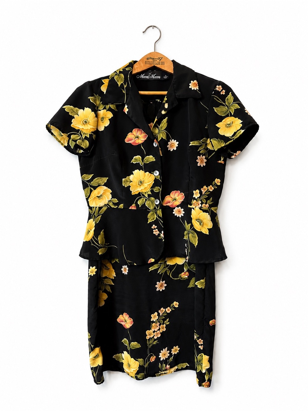 Meghan Matthews 2-Piece Floral Dress Set Black & Yellow Size 12 Autumn Wedding